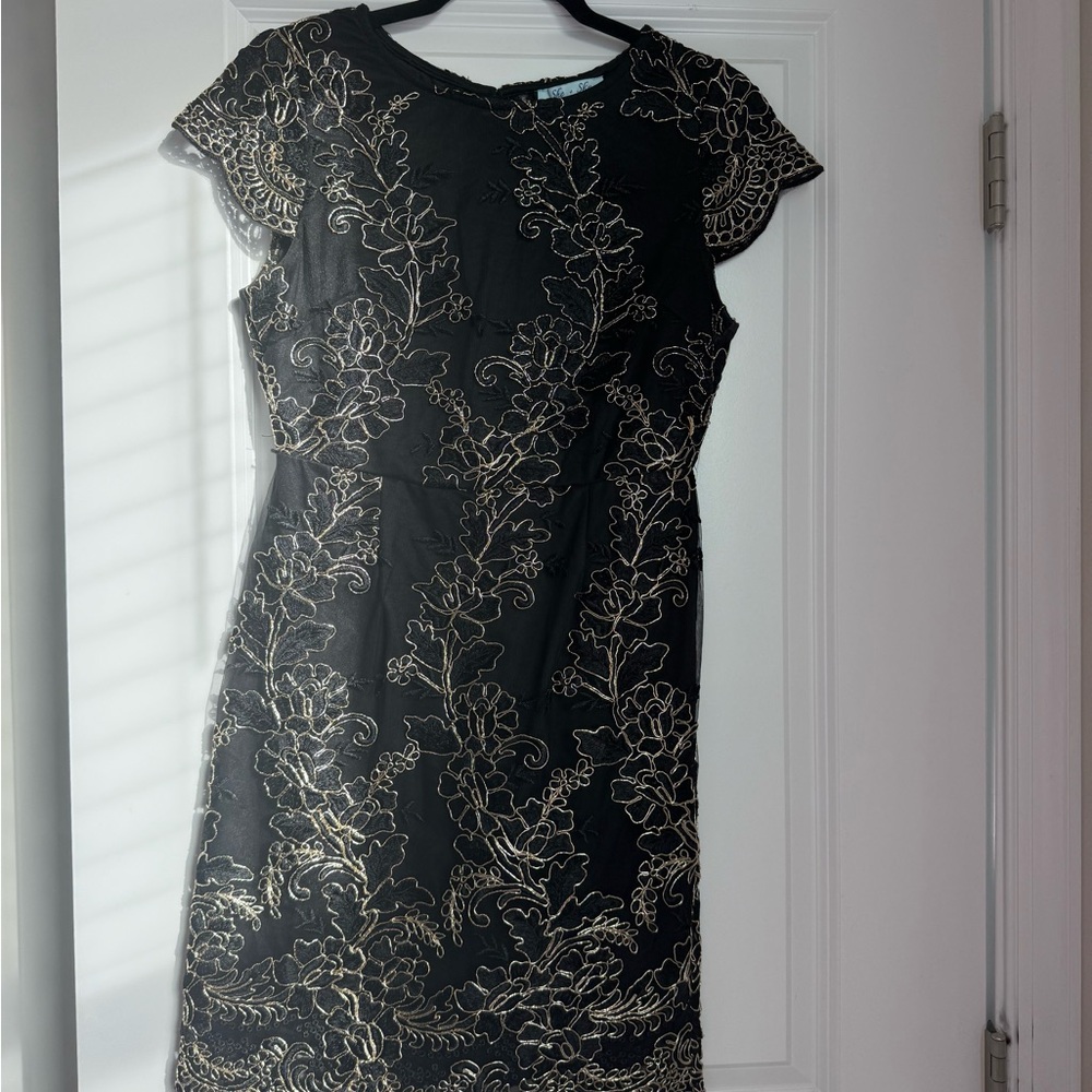 She + Sky Black Dress with Gold Embroidery